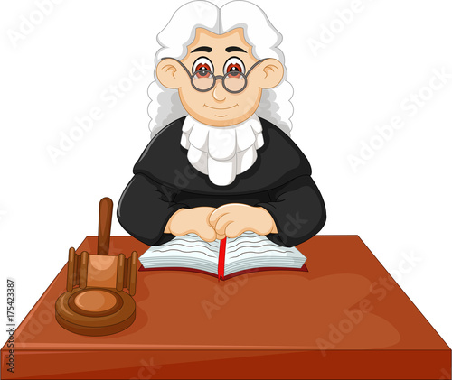 cool judge cartoon sitting with reading book