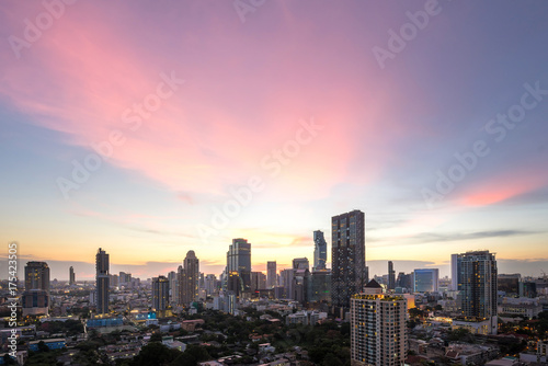 Bangkok city - beautiful sunset long exposure light, cityscape at night , landscape Bangkok Thailand