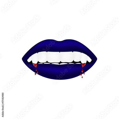 Vampire mouth in dark blue design with bloody teeth
