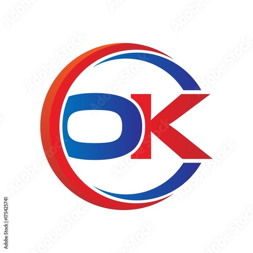 ok logo vector modern initial swoosh circle blue and red