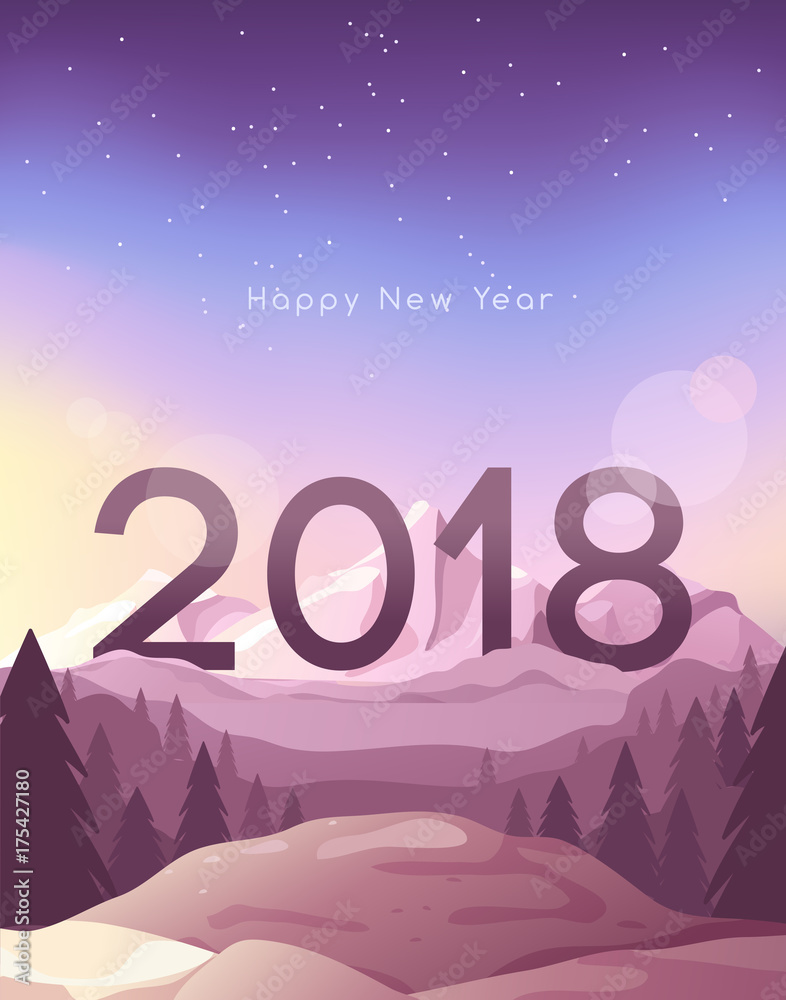 2018 Happy New Year card template with beautiful landscape background : Vector Illustration 2018 Happy New Year card template with beautiful landscape background : Vector Illustration
