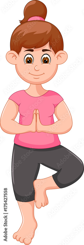 beauty woman cartoon practicing yoga sport standing on one leg beauty woman cartoon practicing yoga sport standing on one leg