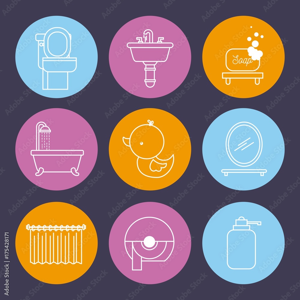 bathroom set of icons equipment elements concept bathroom set of icons equipment elements concept