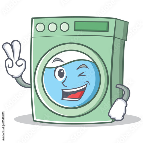 Two finger washing machine character cartoon
