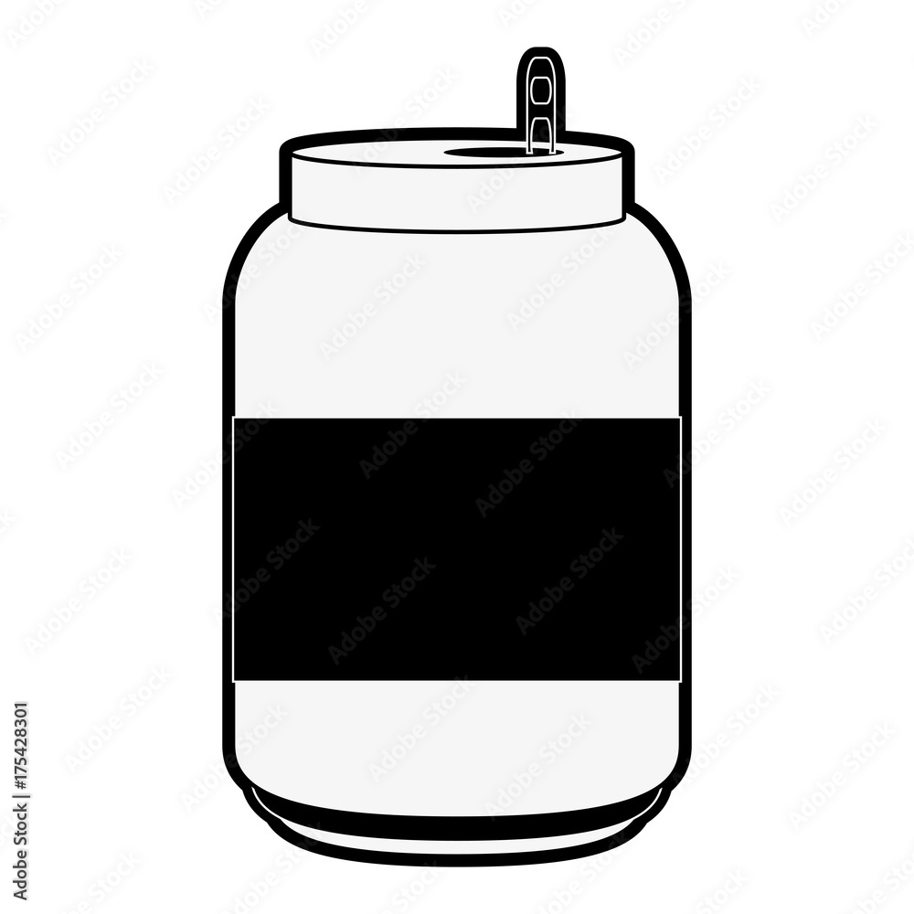 Fototapeta premium soda beverage in open can with blank label icon image vector illustration design black and white