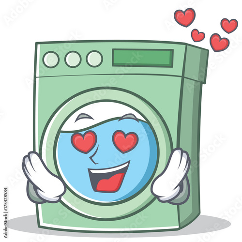 In love washing machine character cartoon