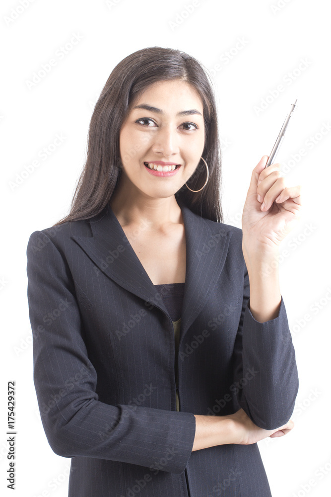 Asian Business Woman smiling, Woman stand and Thinking, isolated on white background, Woman working concept. Asian Business Woman smiling, Woman stand and Thinking, isolated on white background, Woman working concept.