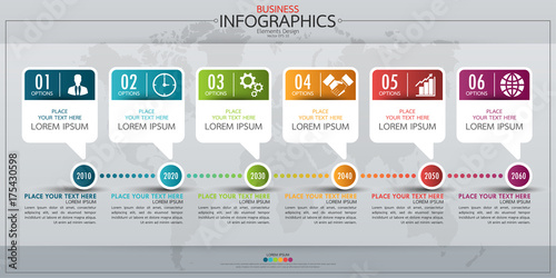 Infographic business horizontal timeline process chart template. Vector modern banner used for presentation and workflow layout diagram, web design. Abstract elements of graph options.