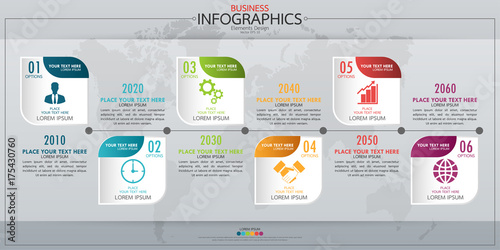 Infographic business horizontal timeline process chart template. Vector modern banner used for presentation and workflow layout diagram, web design. Abstract elements of graph options.