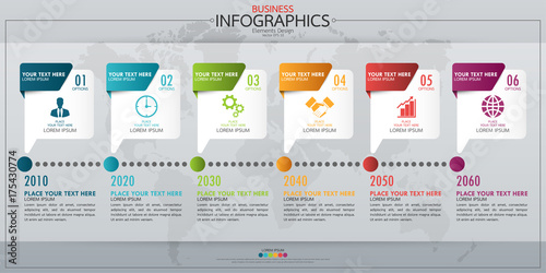 Infographic business horizontal timeline process chart template. Vector modern banner used for presentation and workflow layout diagram, web design. Abstract elements of graph options.