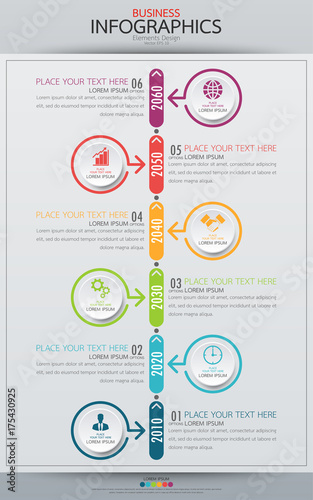 Infographic business vertical timeline process chart template. Vector modern banner used for presentation and workflow layout diagram, web design. Abstract elements of graph options.