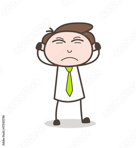 Irritated Sales Person Putting Hands on Ears Vector Illustration