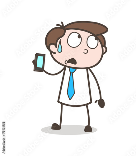 Cartoon Salesman Showing Mobile Gadget