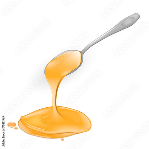 A spoon of honey on a white background. Linden natural product. Isolated. Vector.