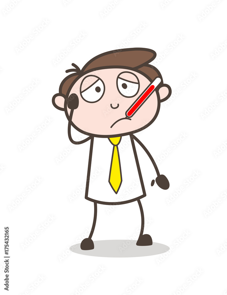 Sick Cartoon Businessman with Fever Thermometer Vector Illustration Stock  Vector | Adobe Stock