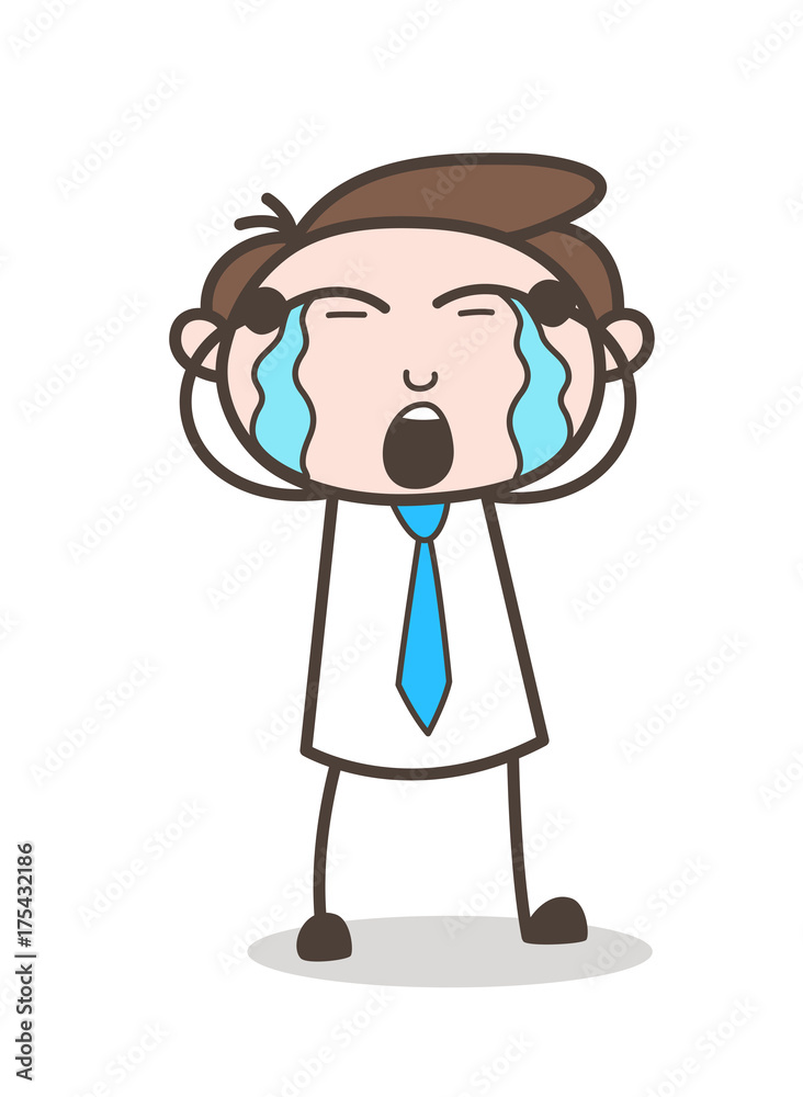 Cartoon Young Businessman Crying Face Vector