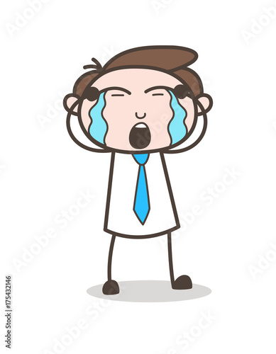 sad male secretary crying face vector illustration