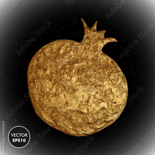 Gold pomegranate vector illustration. Stylized golden fruit background.