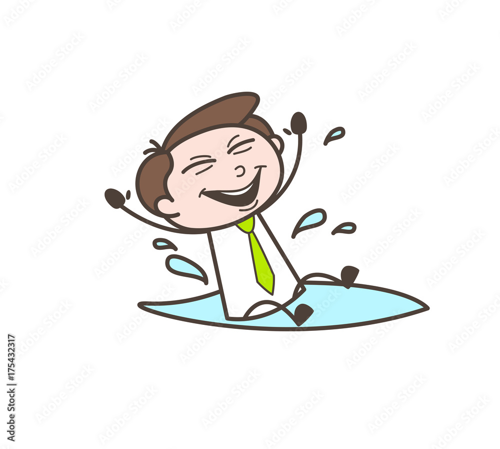 Happy Cartoon Financial Advisor Playing in Water