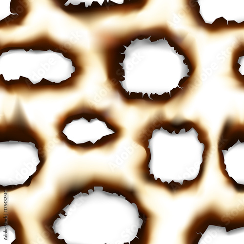 Burnt faded holes piece burned paper seamless pattern background vector illustration