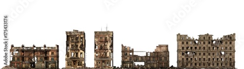 Ruined Buildings Isolated On White 3D Illustration