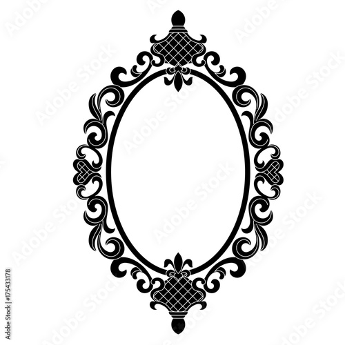 Vintage oval graphical frame in antique style. Vector.
