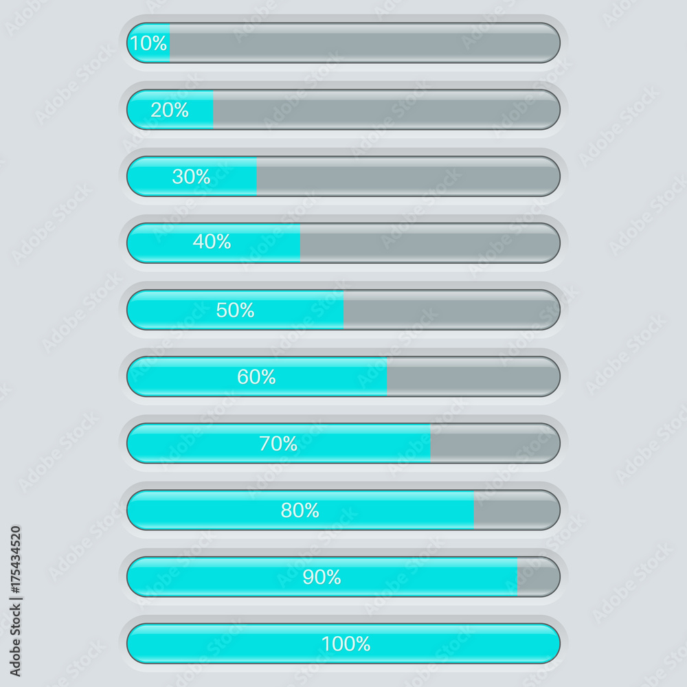 Loading bars with percent indication. Blue and gray Loading bars with percent indication. Blue and gray