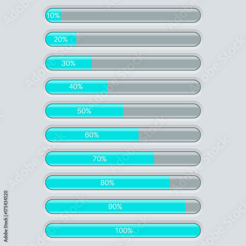 Loading bars with percent indication. Blue and gray