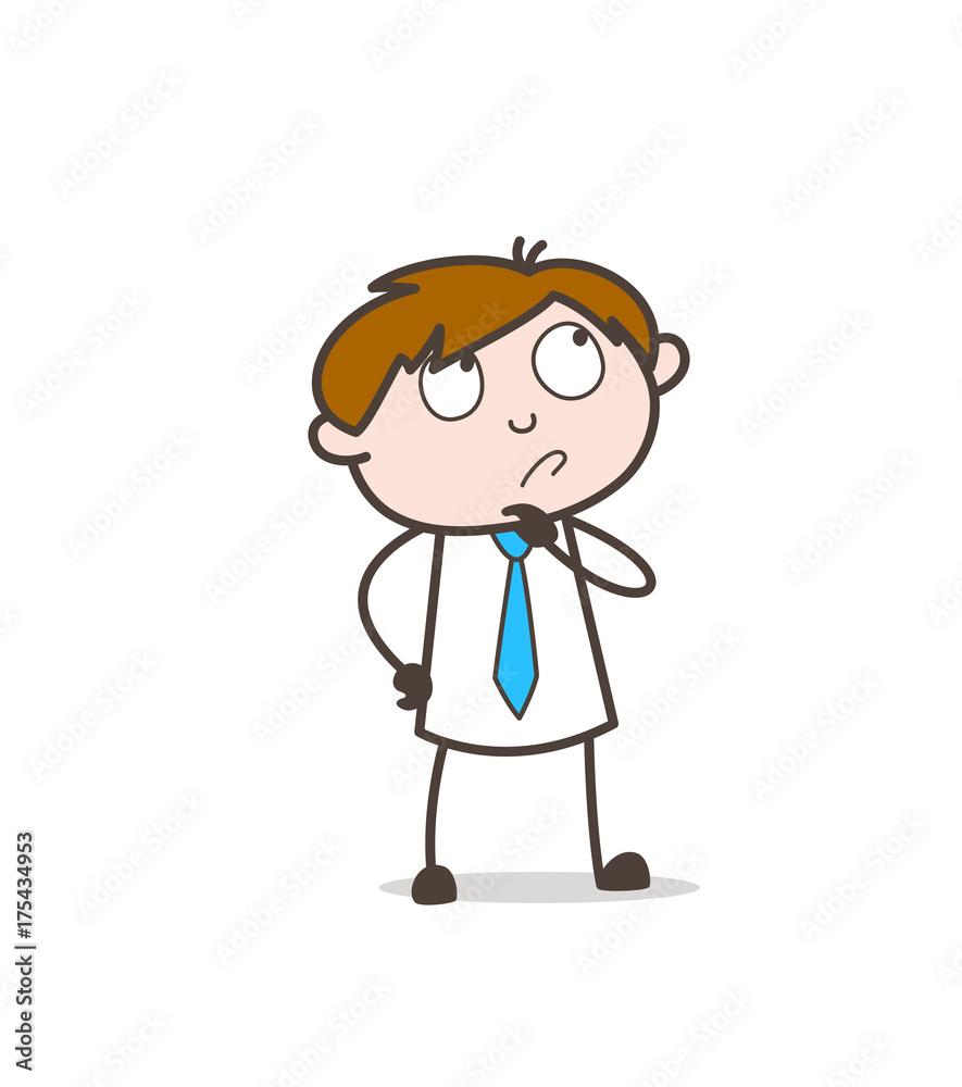 Cartoon Young Office Executive Thinking an Idea