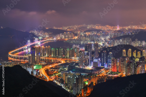  Busan cityscape at night in Korea.The best view of South Korea.