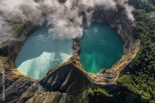 Panoramic Aerial view of Kelimutu volcano and its crater lakes, Flores, Indonesia photo