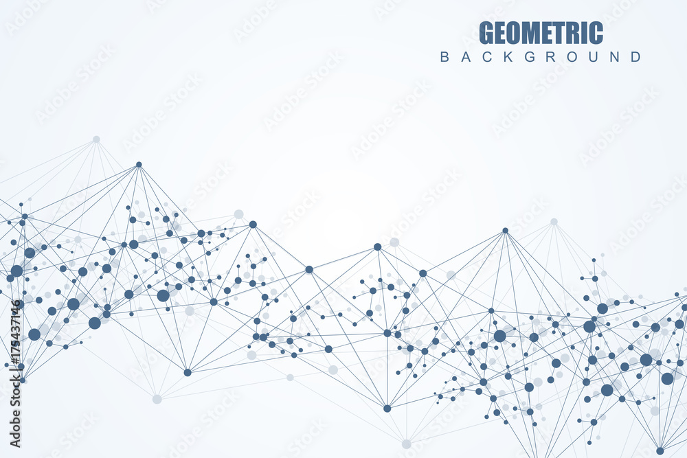 Structure molecule and communication. Dna, atom, neurons. Scientific concept for your design. Connected lines with dots. Medical, technology, chemistry, science background. Vector illustration.