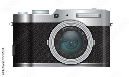 Realistic high-detailed retro travel camera mockup. Illustrated vector.
