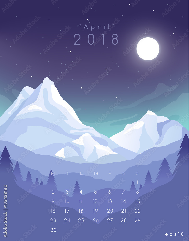 Obraz premium 2018 Calendar Template with beautiful landscape background : Vector Illustration
