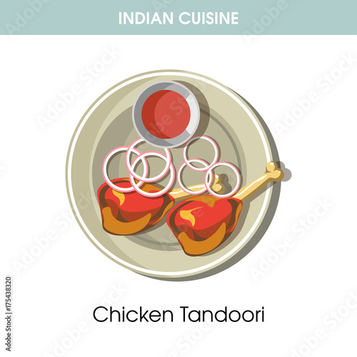 Indian cuisine Chicken tandoori traditional dish food vector icon for restaurant menu