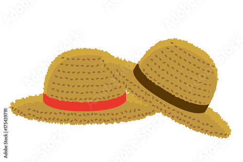 ペアの麦わら帽子のイラスト｜ベクターデータ｜straw hat illustration
