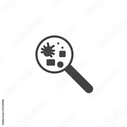 Pet disease and magnifying glass icon vector, filled flat sign, solid pictogram isolated on white. Symbol, logo illustration.