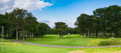 Golf Course where the turf is beautiful and green in Hokkaido, Japan. Golf is a sport to play on the turf
