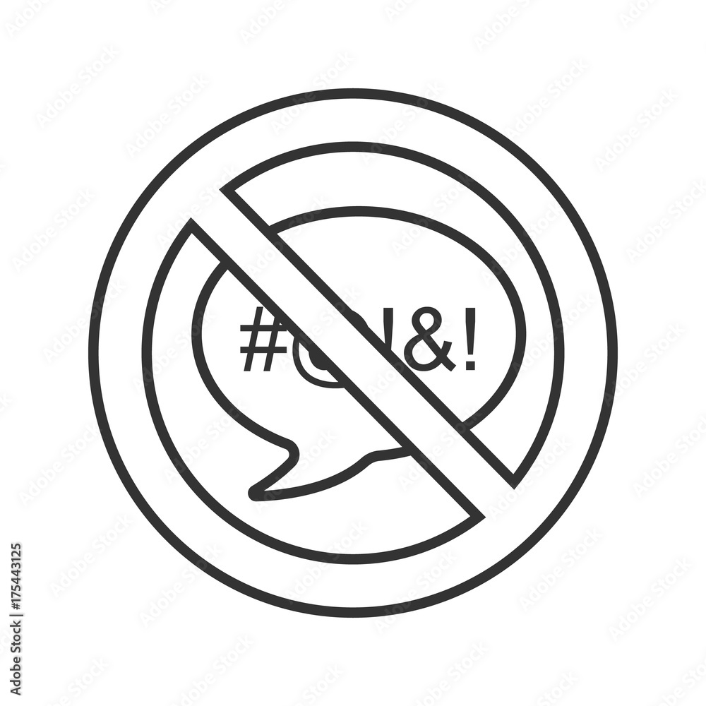 Forbidden sign with speech bubble linear icon Forbidden sign with speech bubble linear icon