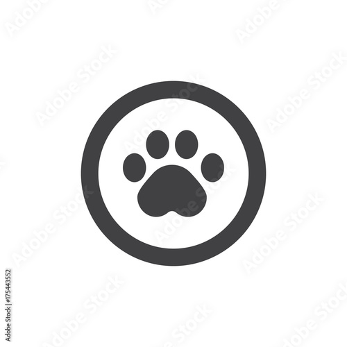 Paw print icon vector, filled flat sign, solid pictogram isolated on white. Symbol, logo illustration.