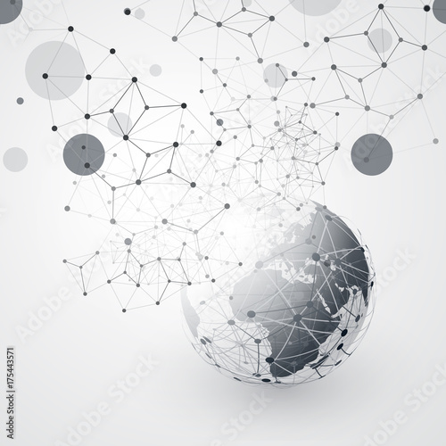 Black and White Modern Minimal Style Cloud Computing, Networks Structure, Telecommunications Concept Design, Network Connections, Transparent Geometric Wireframe - Vector Illustration