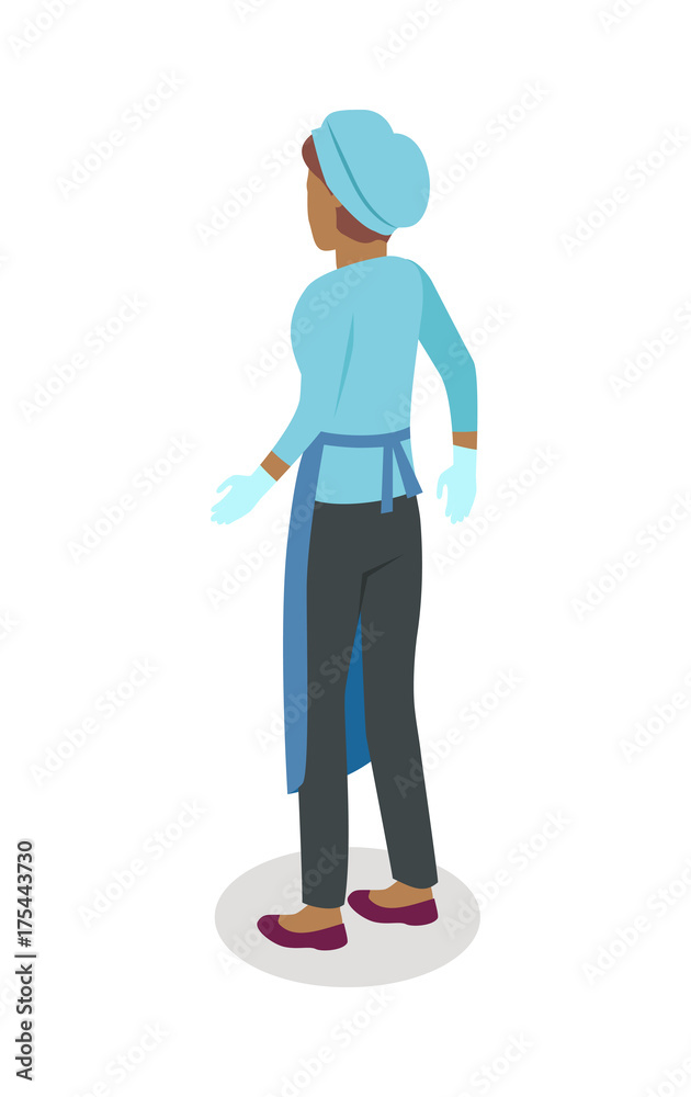 Supermarket Food Seller in Apron Isometric Icon Supermarket Food Seller in Apron Isometric Icon