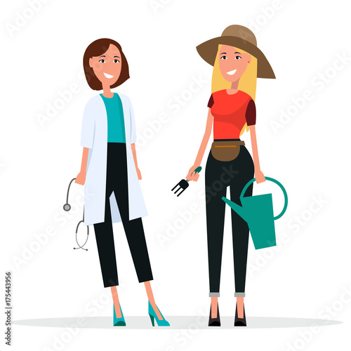 Set of Two Women. Grower and Doctor in White Coat