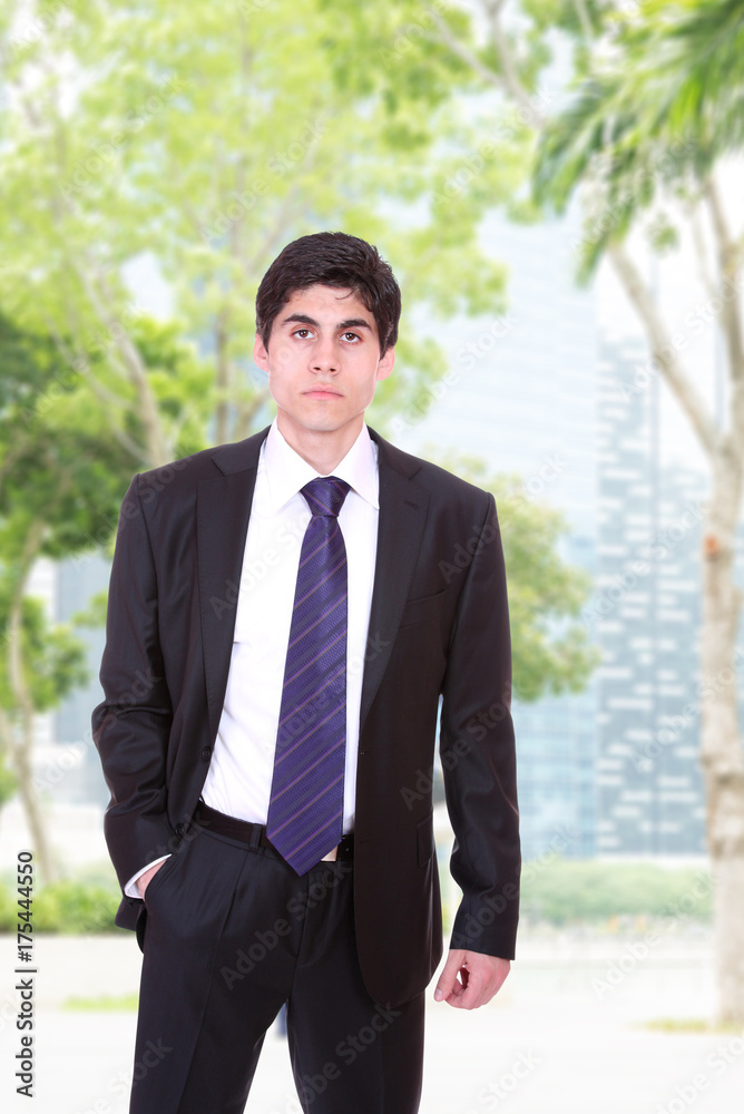 Businessman in suit over singapore city Businessman in suit over singapore city