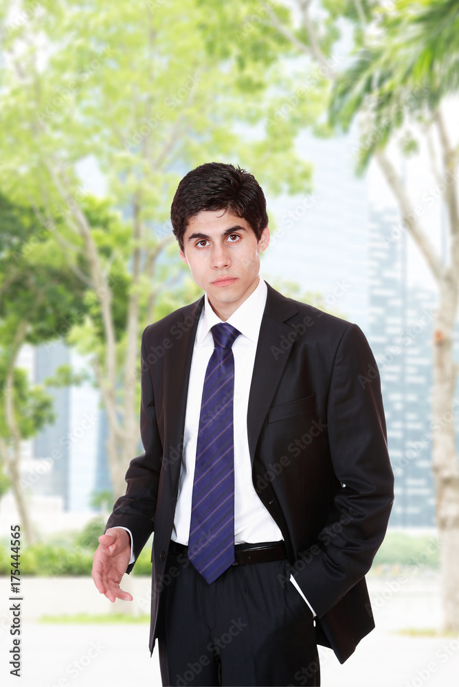 Businessman in suit over singapore city Businessman in suit over singapore city