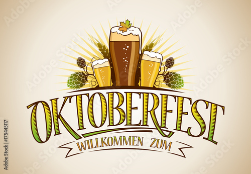 Oktoberfest logo sign design cocnept with glasses of beer