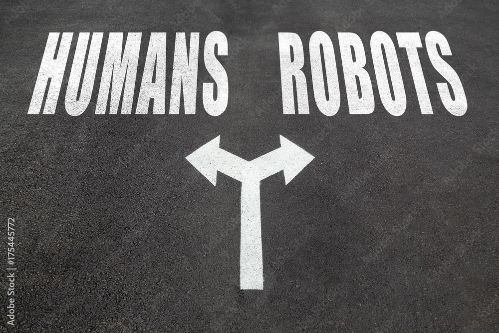 Fototapeta premium Humans vs robots choice concept