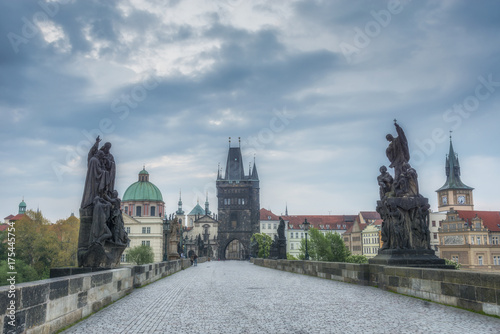 Charles Bridge without people at the morning, Prague, Czech republic