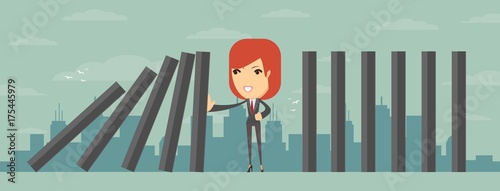 domino effect and problem solving. Stock flat vector illustration.