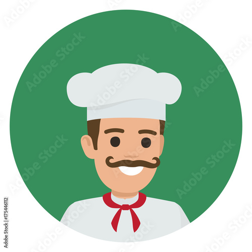 Moustached Smiling Chief-Cooker in Green Circle